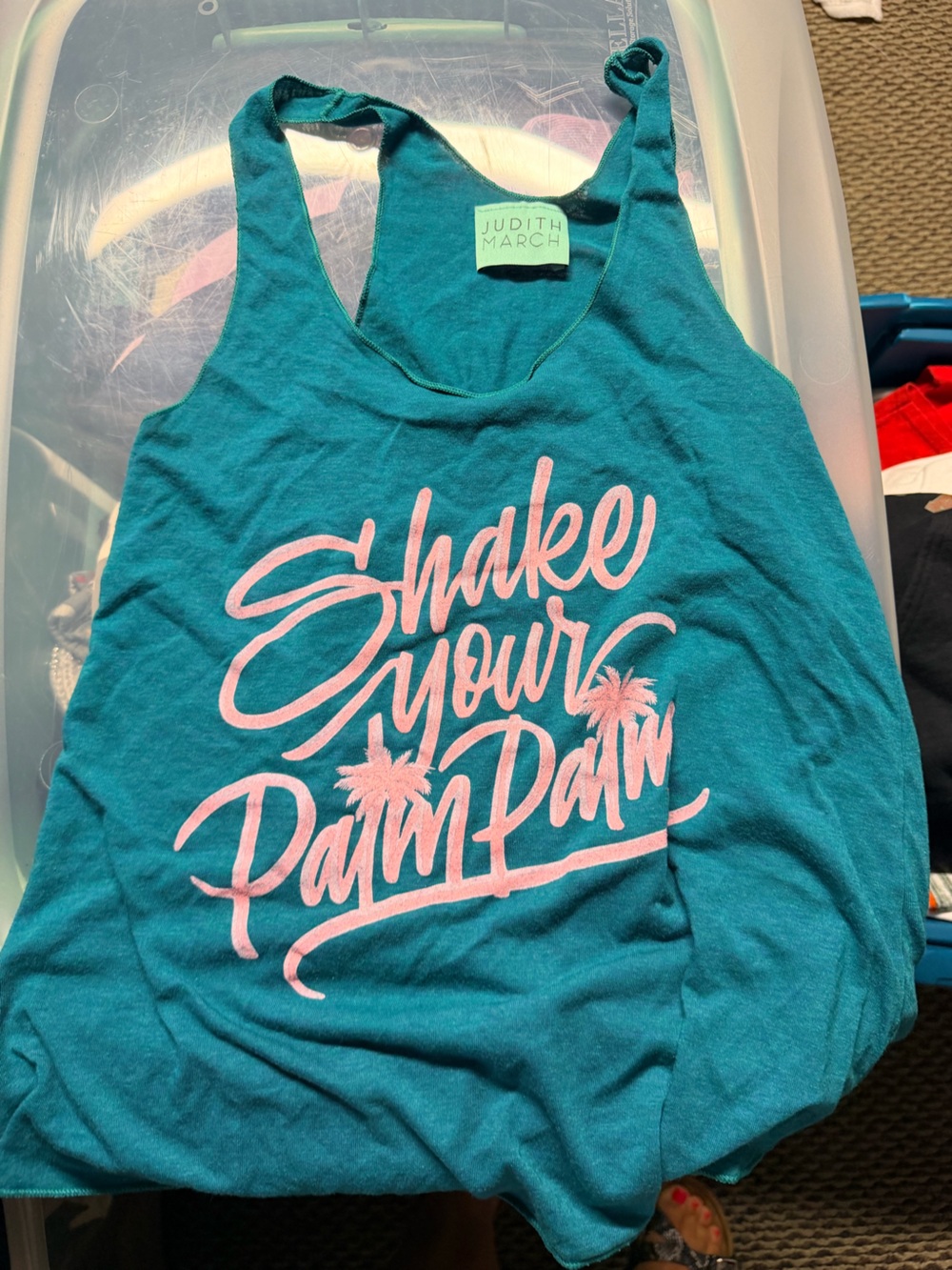 Judith March Teal Tank Top with Pink Script Graphic